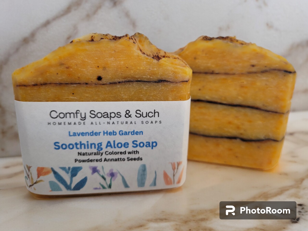 Layered Aloe Vera Soap with Cocoa Lines and Essential Oils